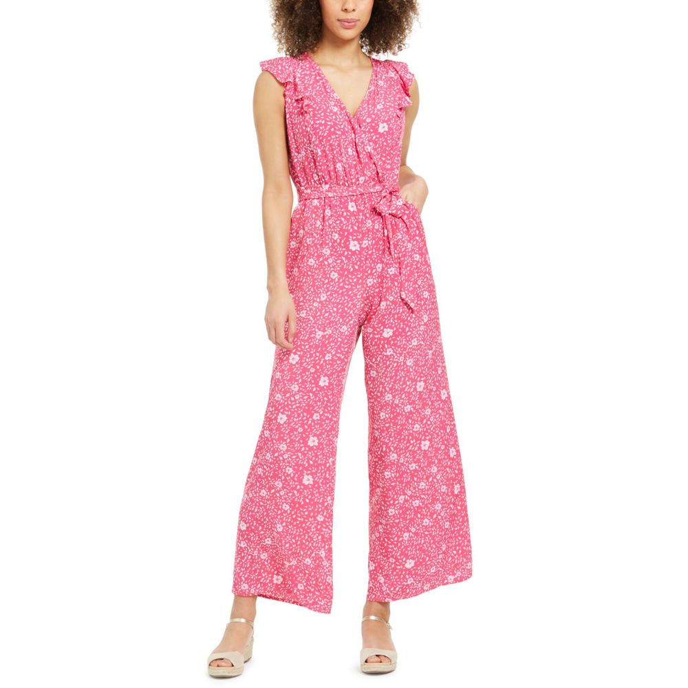 Charter Club Women Petite Printed Flutter Sleeve Jumpsuit,Pink,2 P